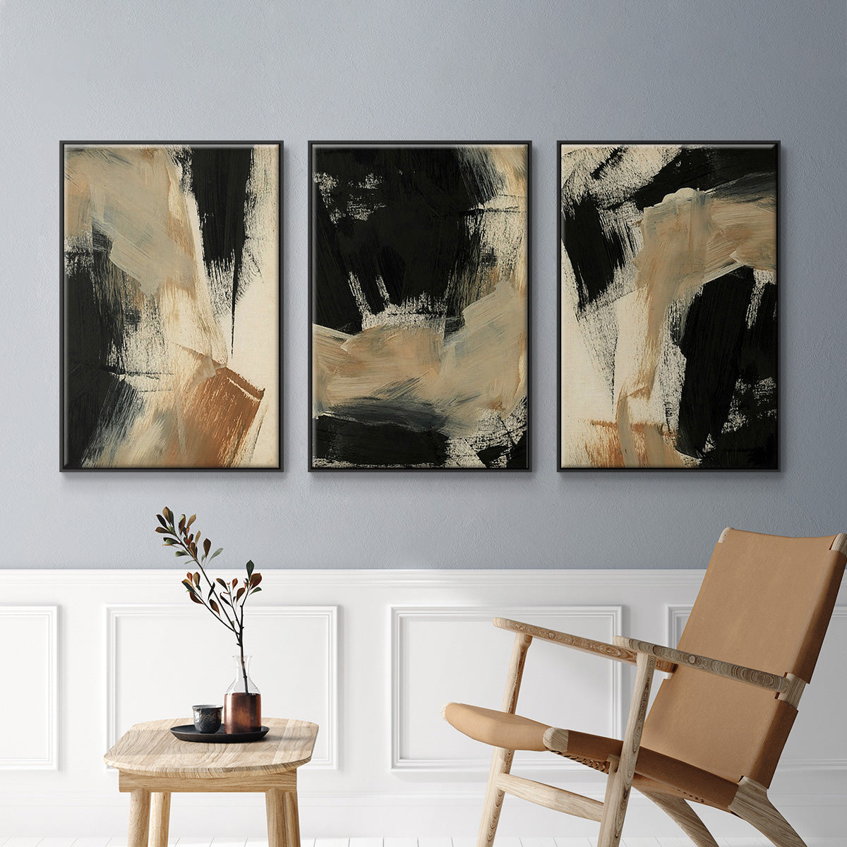 Baked Paintstrokes IV - Framed Premium Gallery Wrapped Canvas L Frame 3 Piece Set - Ready to Hang