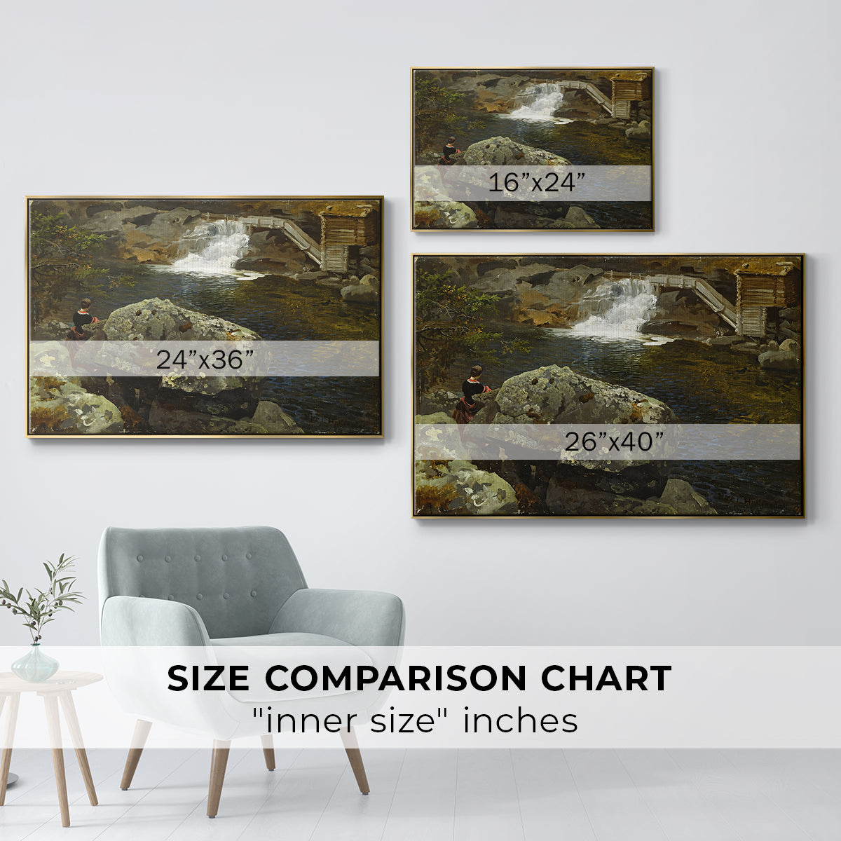 By the Mill Pond (En Mølledam), 1850 - Floater Framed Canvas Print