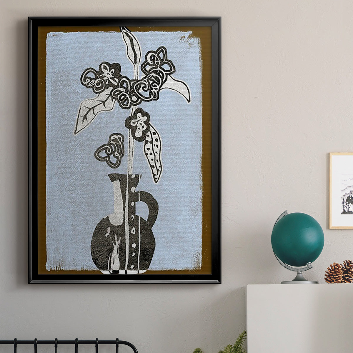 Graphic Flowers in Vase I - Modern Framed Canvas Print
