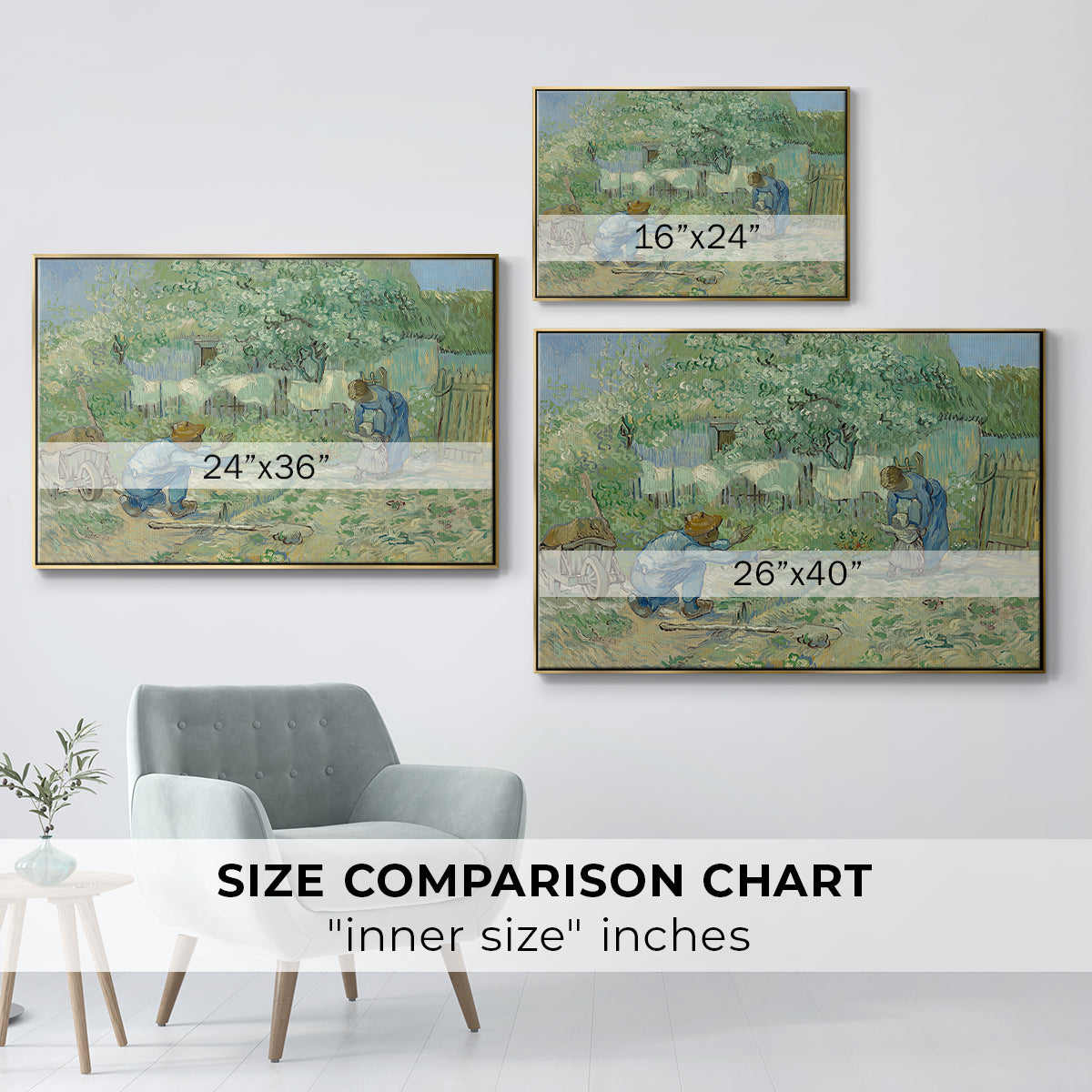 First Steps after Millet, 1890 - Floater Framed Canvas Print