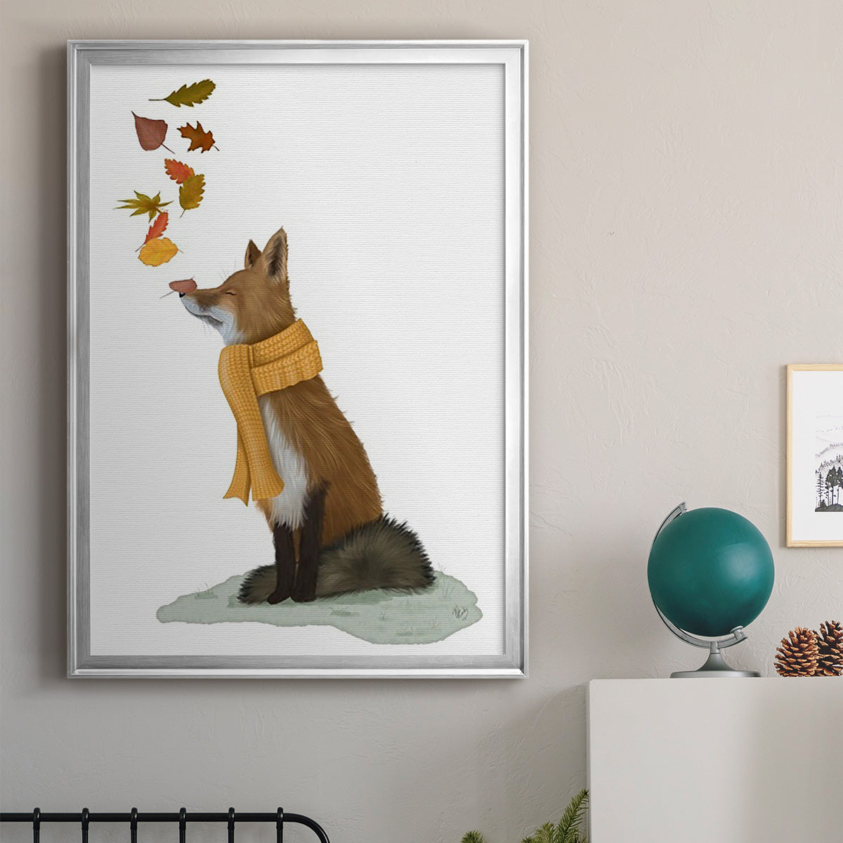 Fox Leaves on Nose - Modern Framed Canvas Print