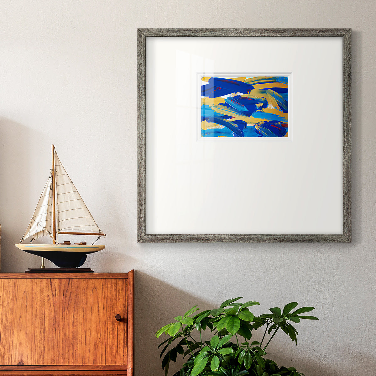 Blue and Gold Abstrat I Premium Framed Print Double Matboard