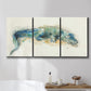 Three-panel canvas wall art featuring alligator illustrated wildlife portrait, displayed in a bathroom above a bathtub.