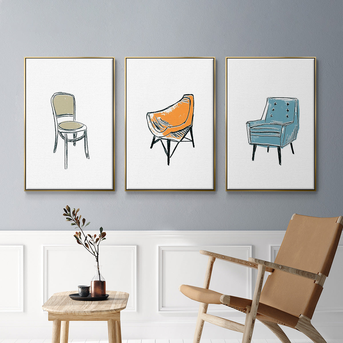 Take a Seat X - Framed Premium Gallery Wrapped Canvas L Frame 3 Piece Set - Ready to Hang