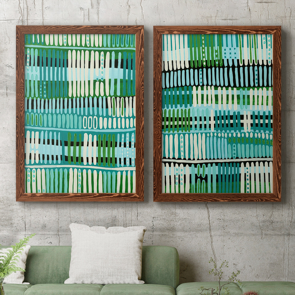 Teal Pattern I - Premium Framed Canvas 2 Piece Set - Ready to Hang