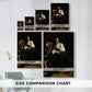 Size comparison chart for canvas art prints, showing multiple size options.
