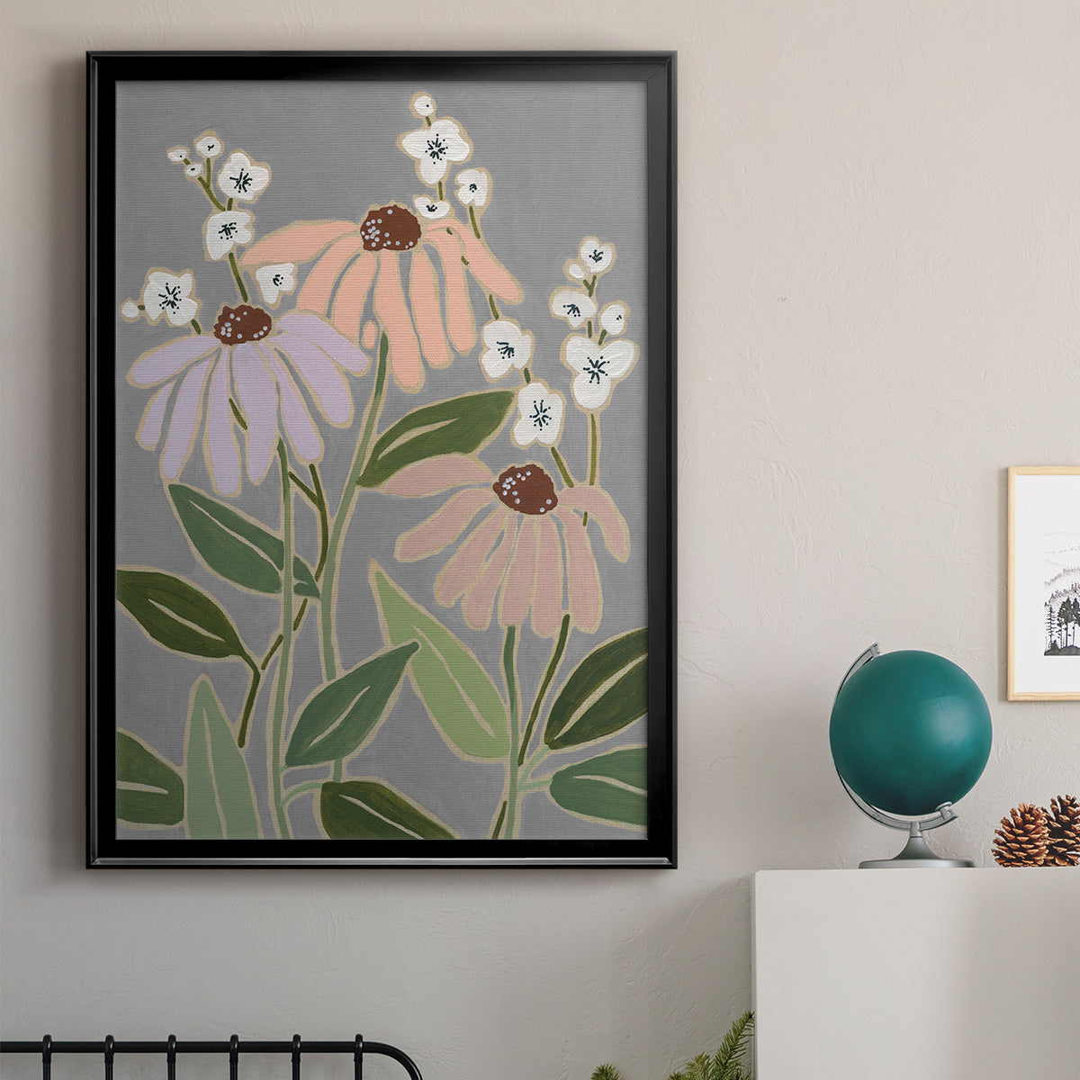 Woodblock Floral I - Modern Framed Canvas Print