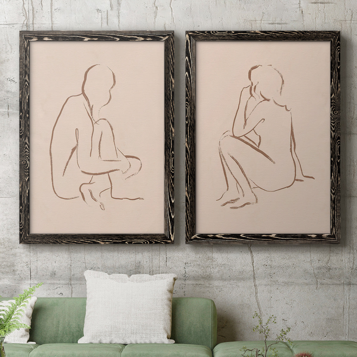 Sketched Pose I - Premium Framed Canvas 2 Piece Set - Ready to Hang