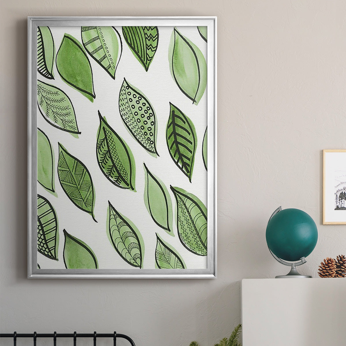 Patterned Leaf Shapes IV - Modern Framed Canvas Print