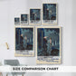 Size comparison chart for canvas art prints, showing multiple size options.