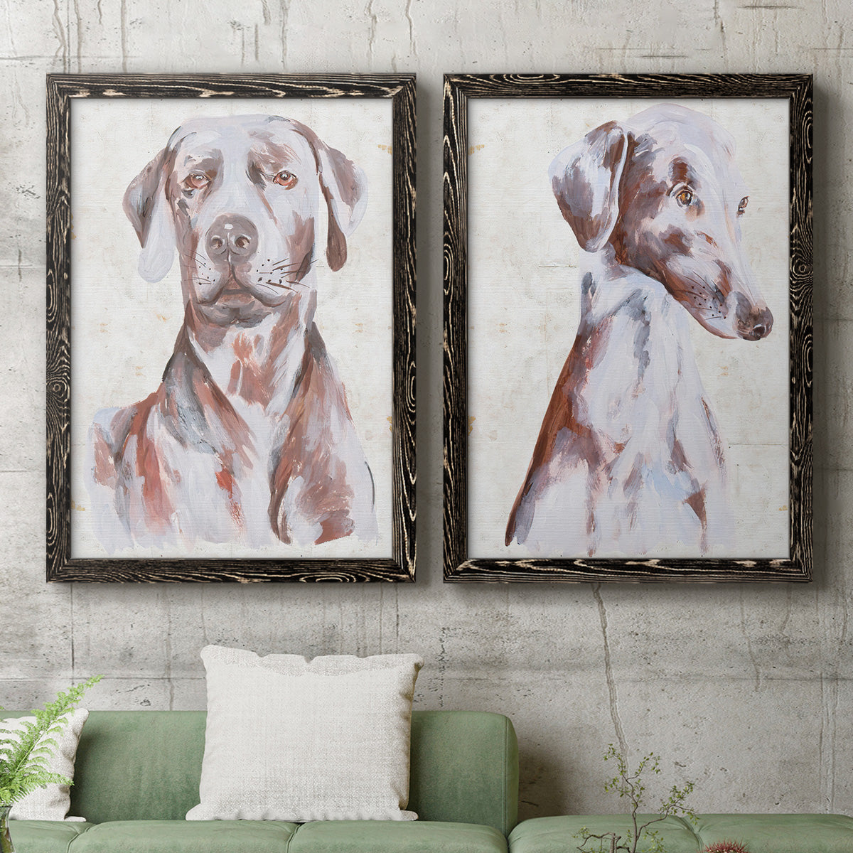 Sitting Dog I - Premium Framed Canvas 2 Piece Set - Ready to Hang