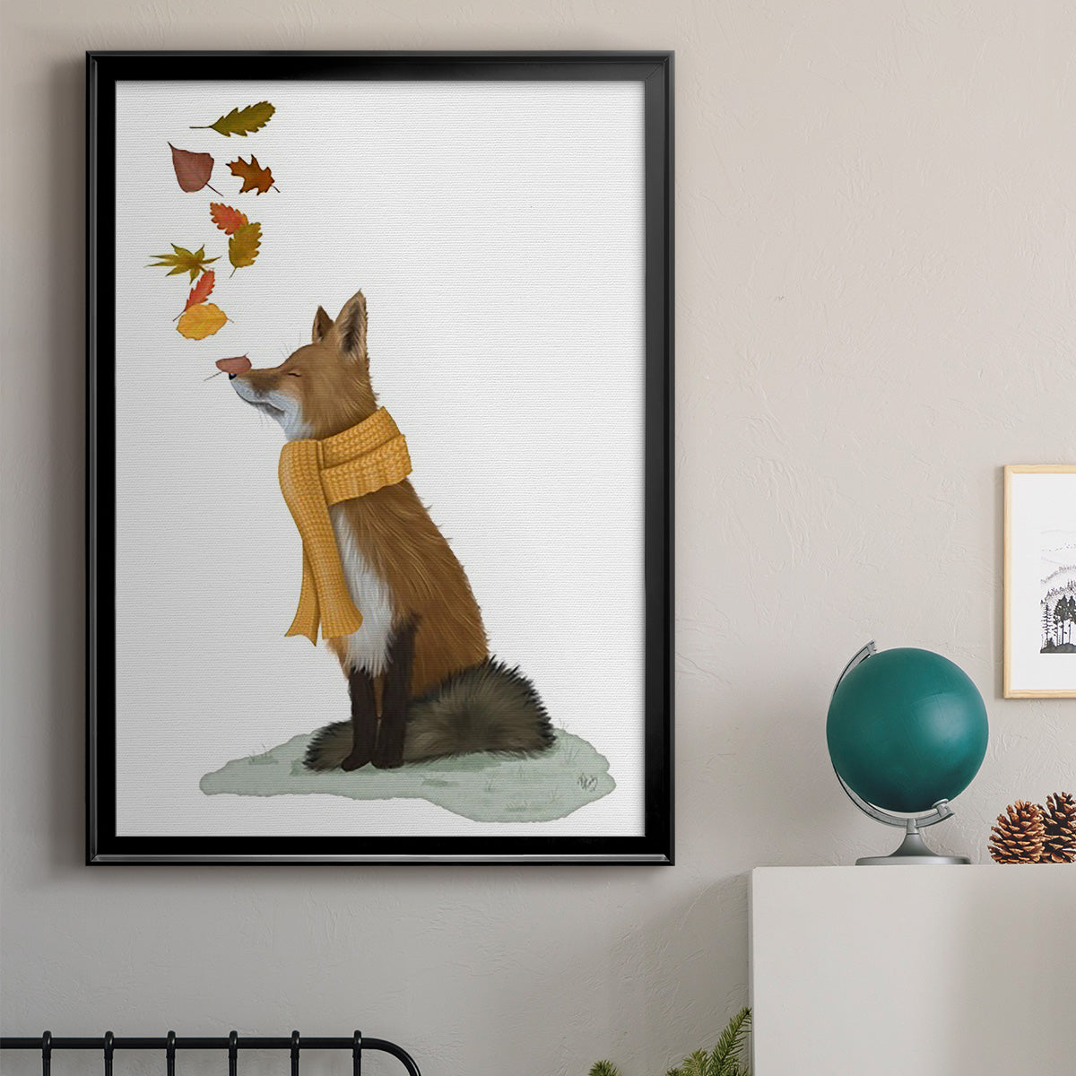 Fox Leaves on Nose - Modern Framed Canvas Print