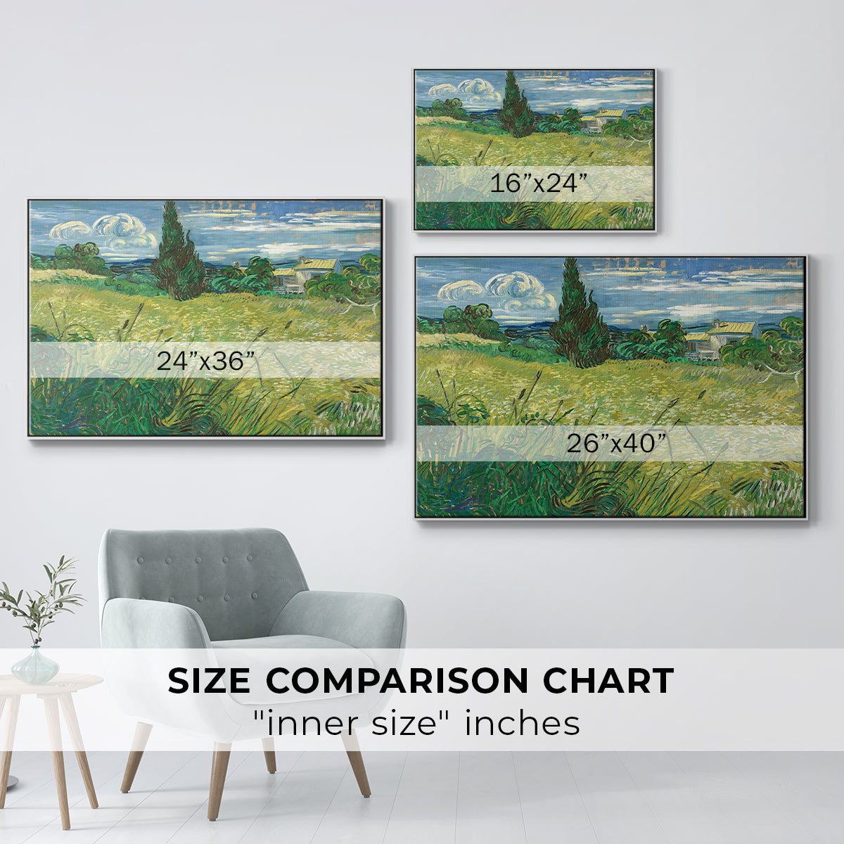 Green Wheat Field with Cypress, 1889 - Floater Framed Canvas Print