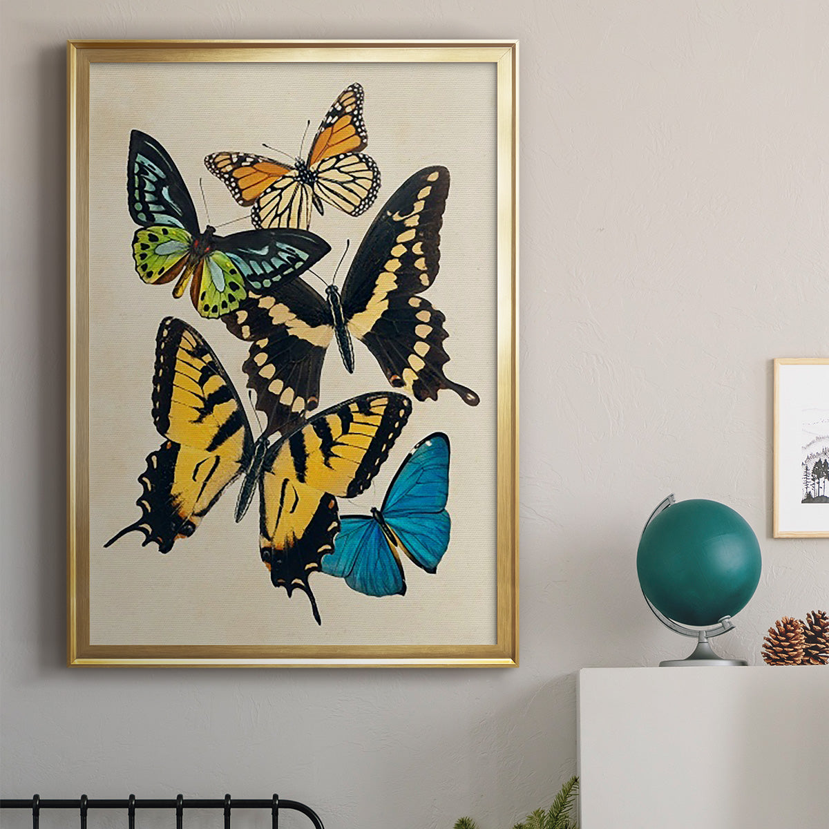 Collaged Butterflies II - Modern Framed Canvas Print