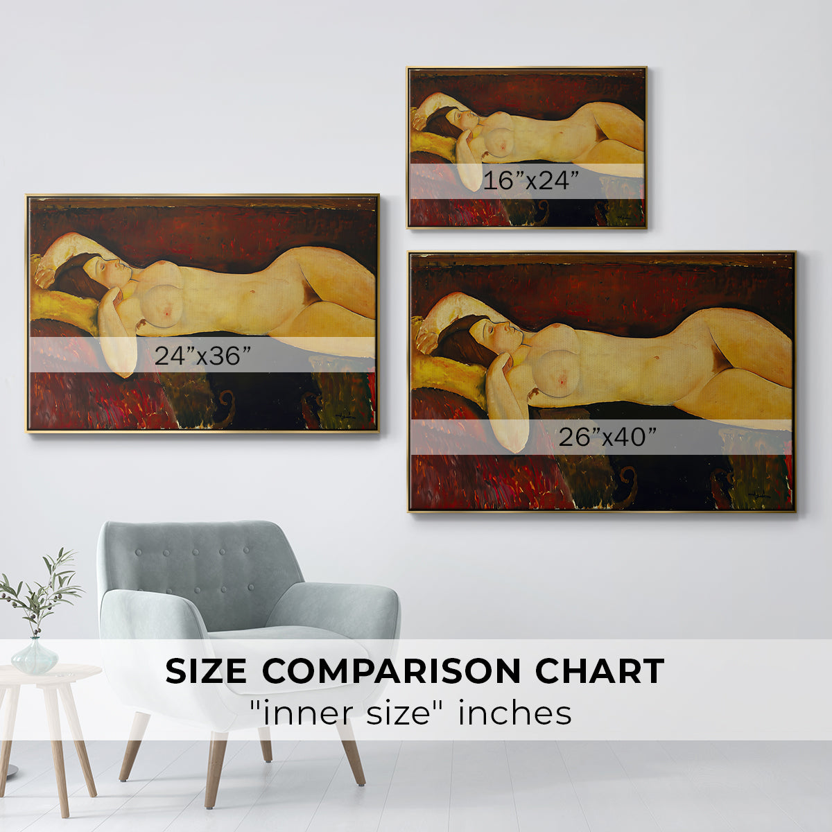 Reclining Nude (Nu couché), 1919 - Floater Framed Canvas Print