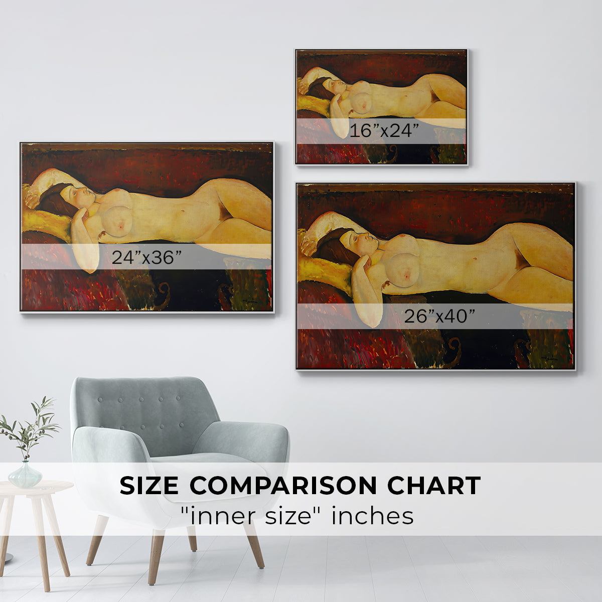 Reclining Nude (Nu couché), 1919 - Floater Framed Canvas Print