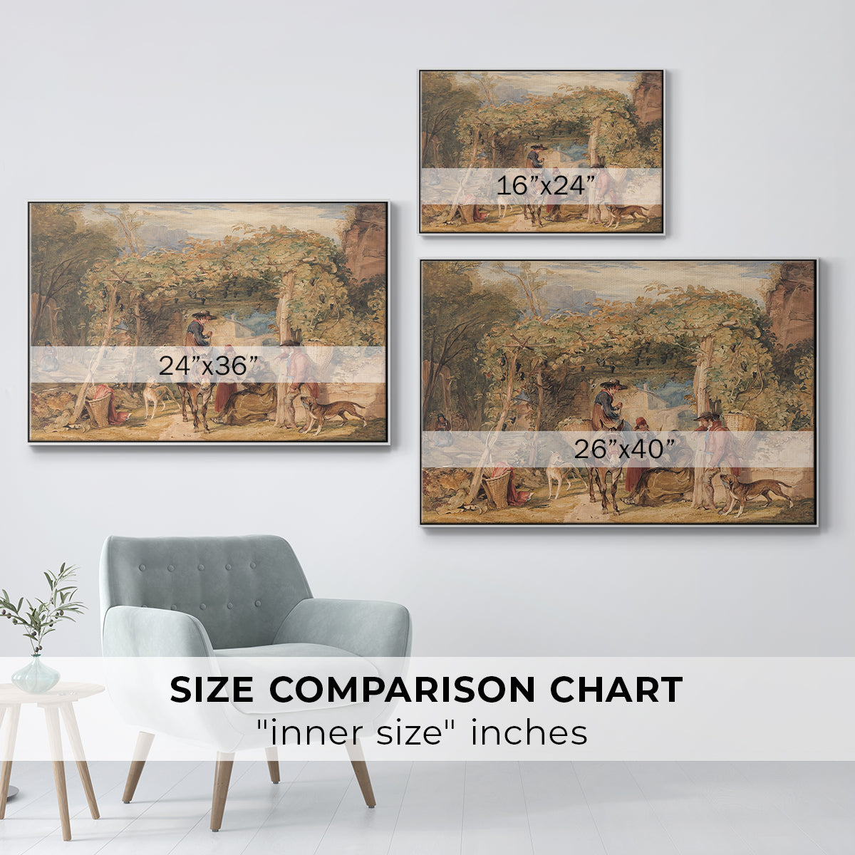 Figures and Animals in a Vineyard, c. 1829 - Floater Framed Canvas Print