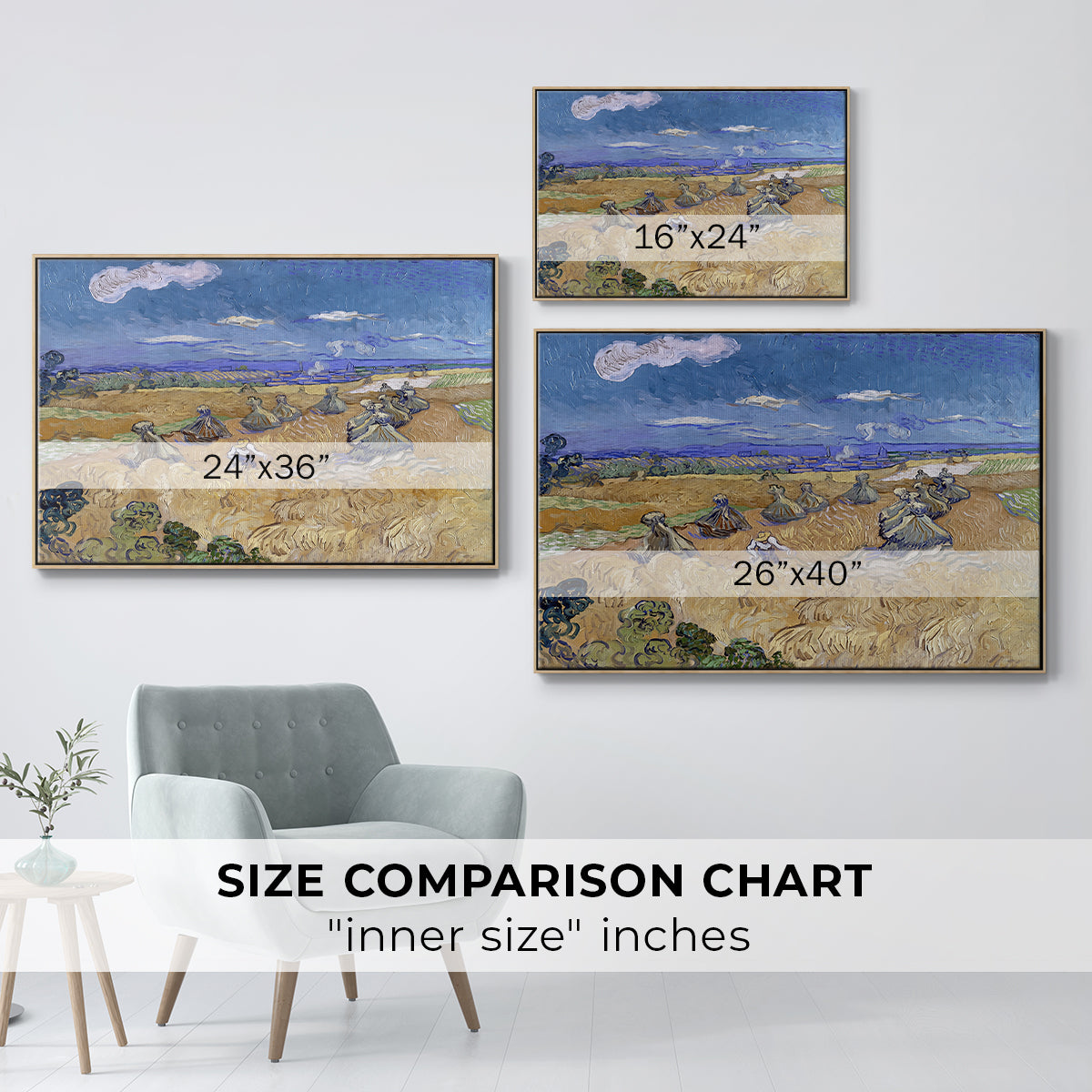 Wheat Field with Reaper, Auvers, 1888 - Floater Framed Canvas Print