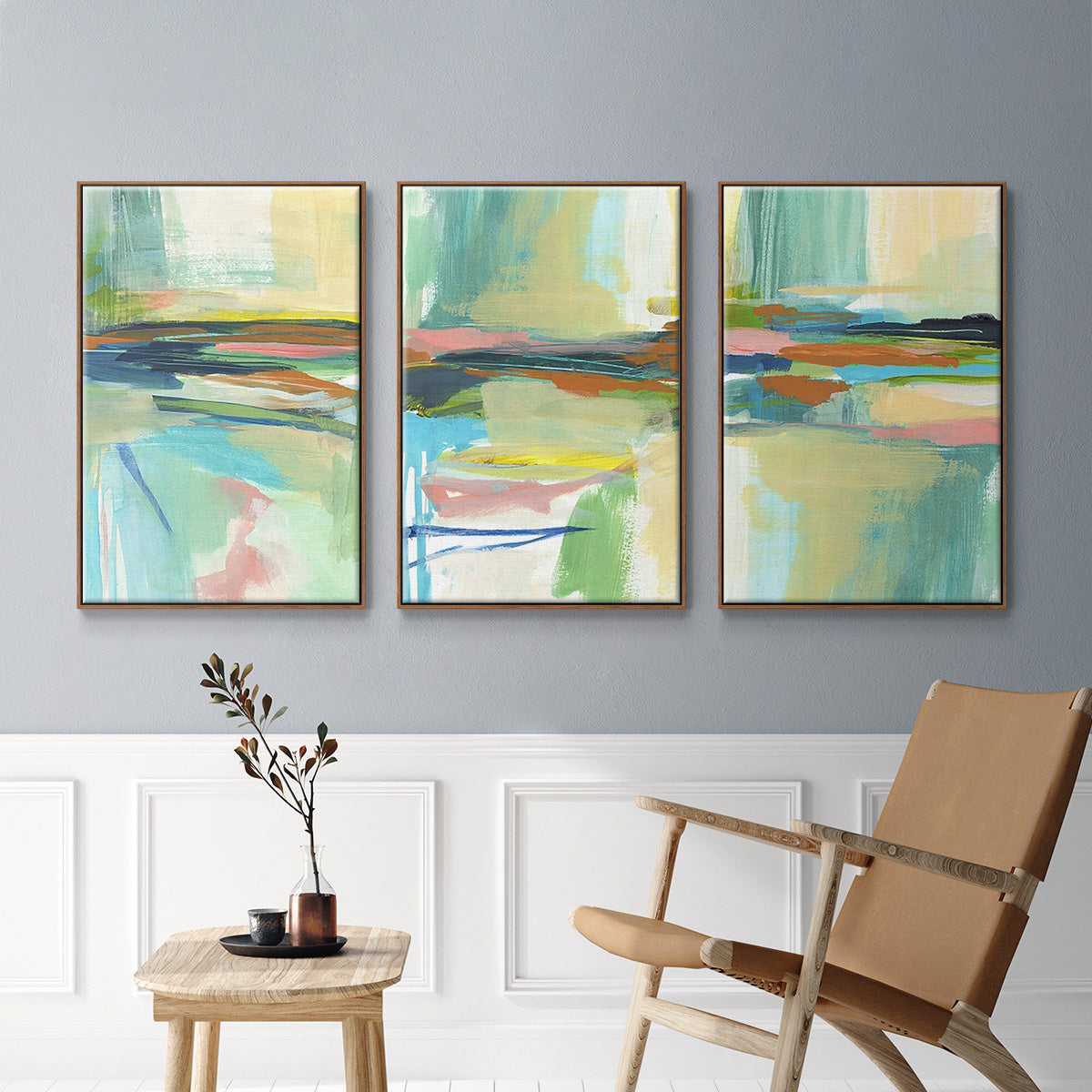 Radiant Horizon I - Framed Premium Gallery Wrapped Canvas L Frame 3 Piece Set - Ready to Hang