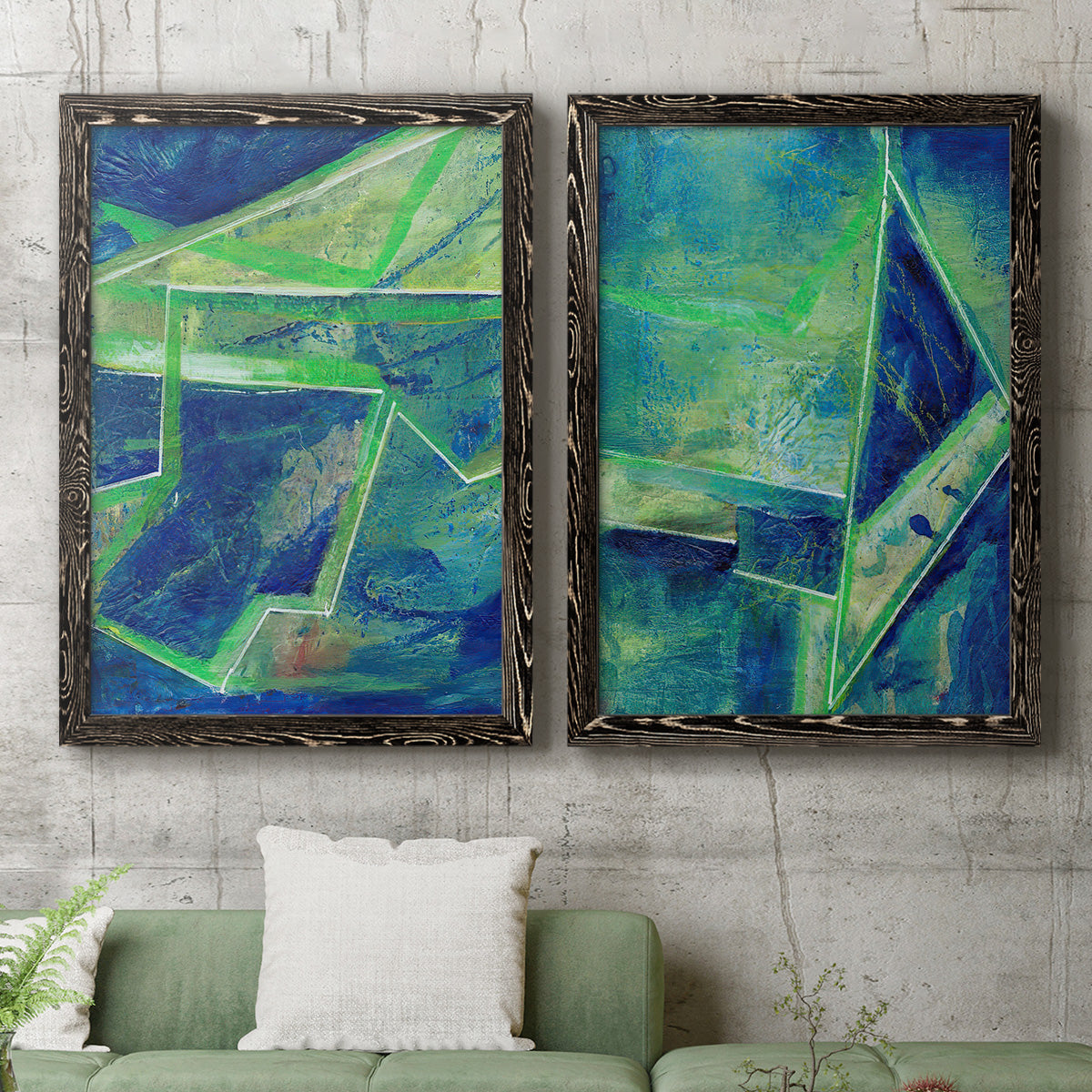 Geometric in Cool I - Premium Framed Canvas 2 Piece Set - Ready to Hang