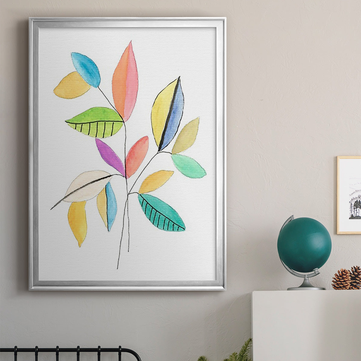 Color Pop Leaves I - Modern Framed Canvas Print