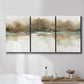 Three-panel canvas wall art featuring soft abstract mirrored reflections, displayed in a bathroom above a bathtub.