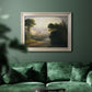 Romantic autumn landscape along the Hudson River by Thomas Doughty in an ornate champagne frame displayed in a dark-toned interior setting.