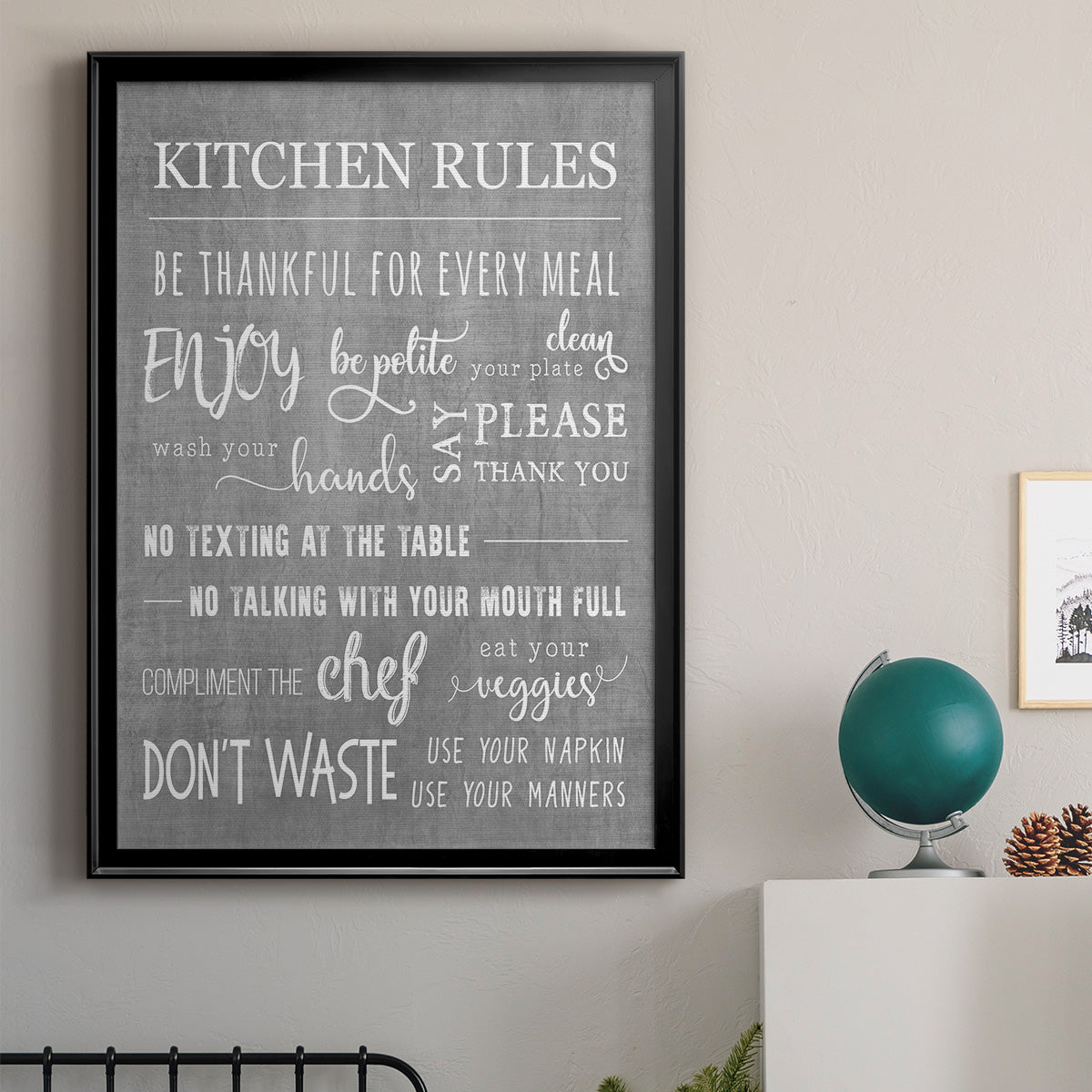 Neutral Kitchen Rules - Modern Framed Canvas Print