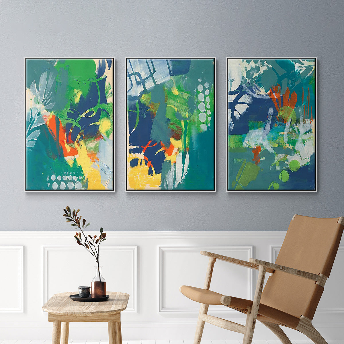 Tropical Graphics I - Framed Premium Gallery Wrapped Canvas L Frame 3 Piece Set - Ready to Hang