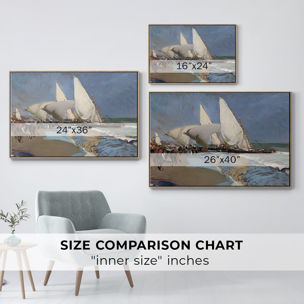 The Beach at Valencia, 1908 - Floater Framed Canvas Print