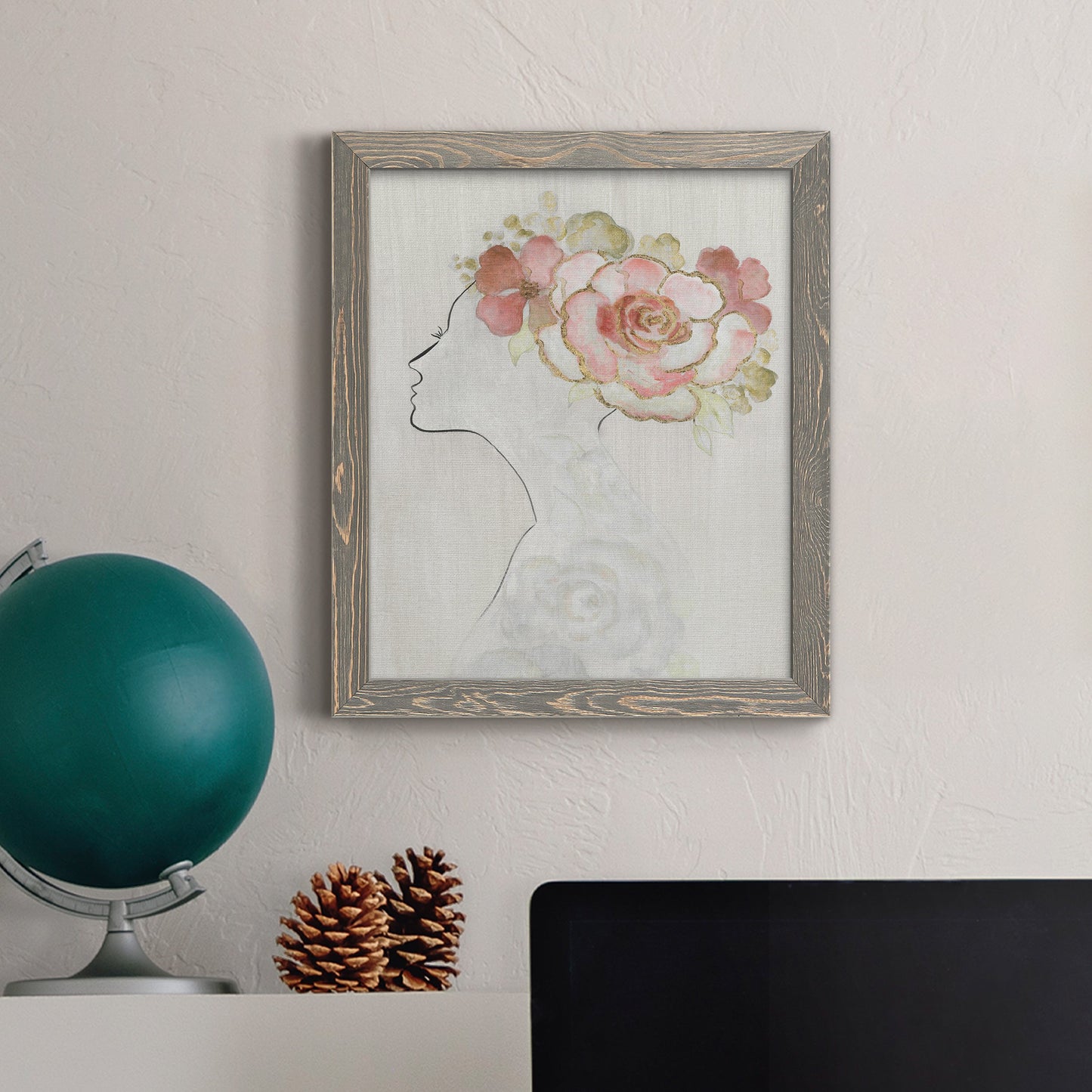 Fashion Floral Silhouette II - Barnwood Framed Canvas Print