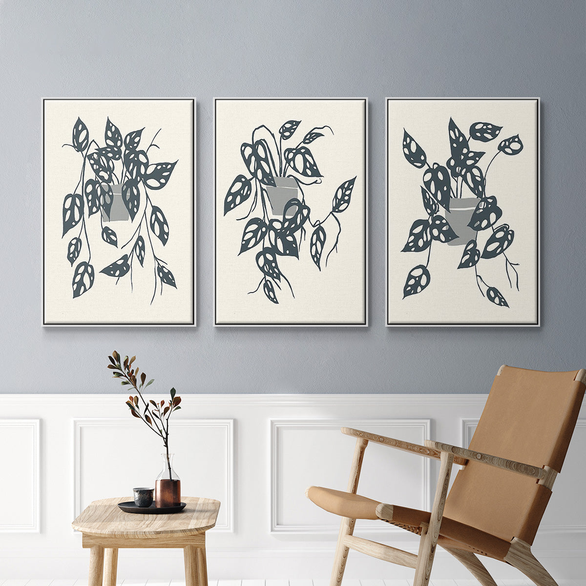 Growing Leaves IV - Framed Premium Gallery Wrapped Canvas L Frame 3 Piece Set - Ready to Hang