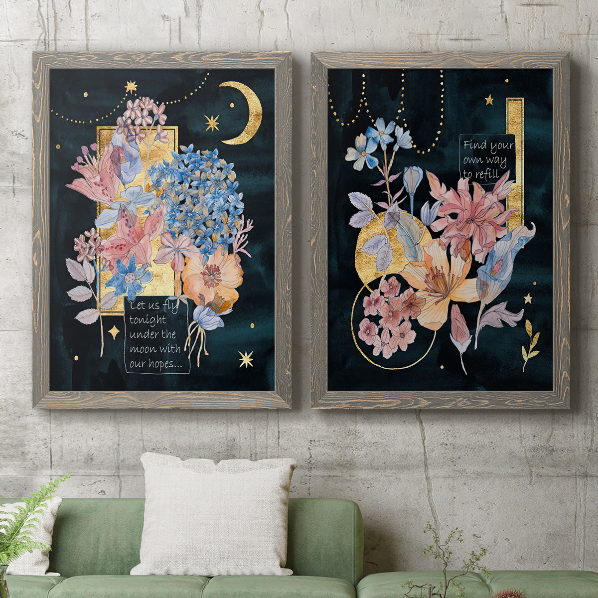 Moonlight Flowers I - Premium Framed Canvas 2 Piece Set - Ready to Hang