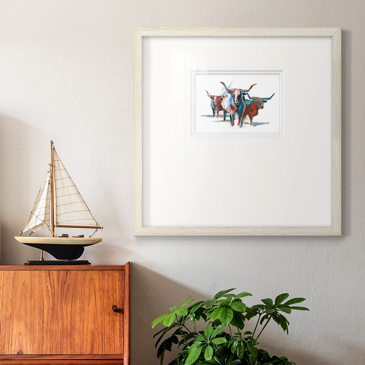 Modern Longhorns I Premium Framed Print Double Matboard