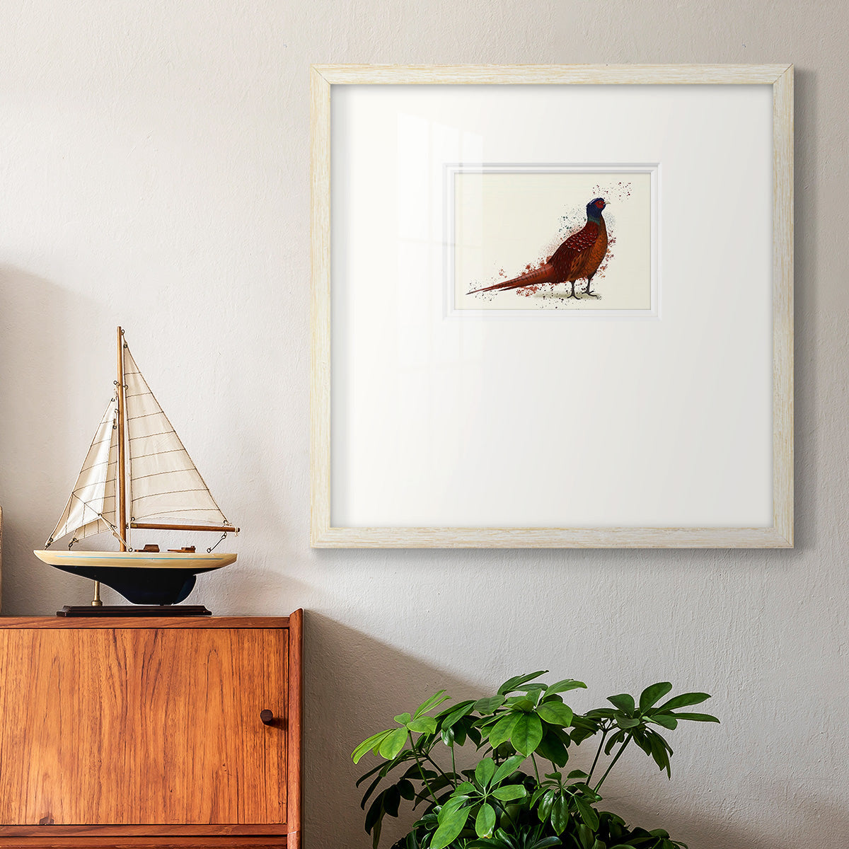 Pheasant Splash 4 Premium Framed Print Double Matboard