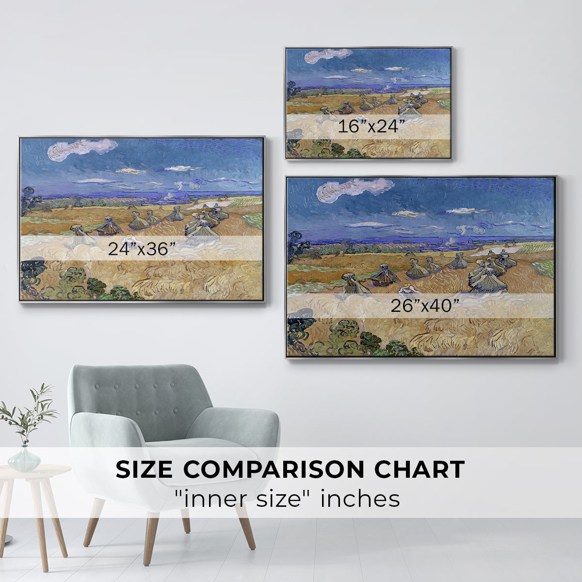 Wheat Field with Reaper, Auvers, 1888 - Floater Framed Canvas Print