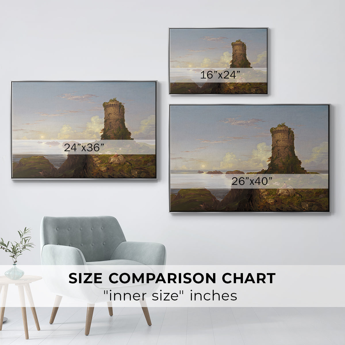 Italian Coast Scene with Ruined Tower, 1838 - Floater Framed Canvas Print