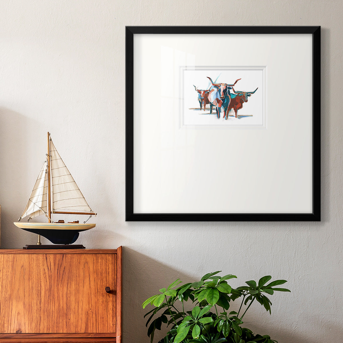 Modern Longhorns I Premium Framed Print Double Matboard