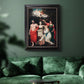 Classical allegorical painting honoring Linnaeus by Robert John Thornton in an ornate black frame with gilded inner detail displayed in a dark-toned interior setting.