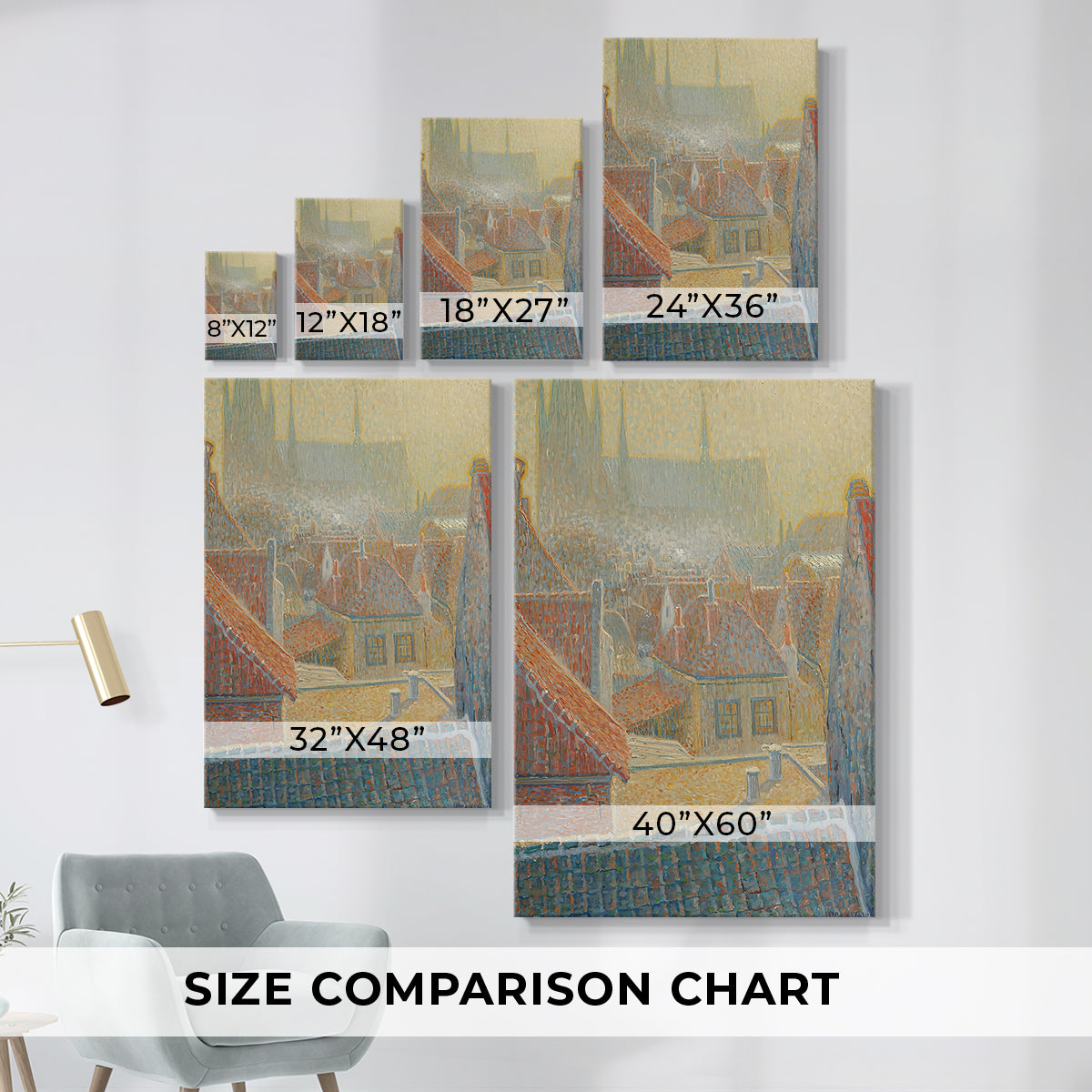 Size comparison chart for canvas art prints, showing multiple size options.