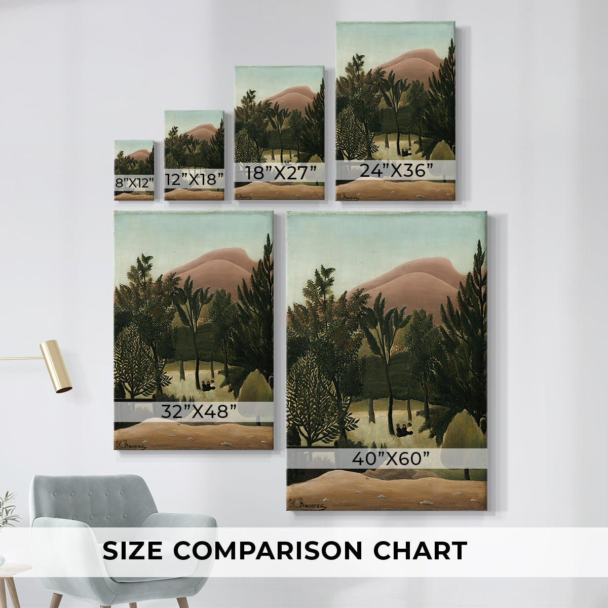 Size comparison chart for canvas art prints, showing multiple size options.