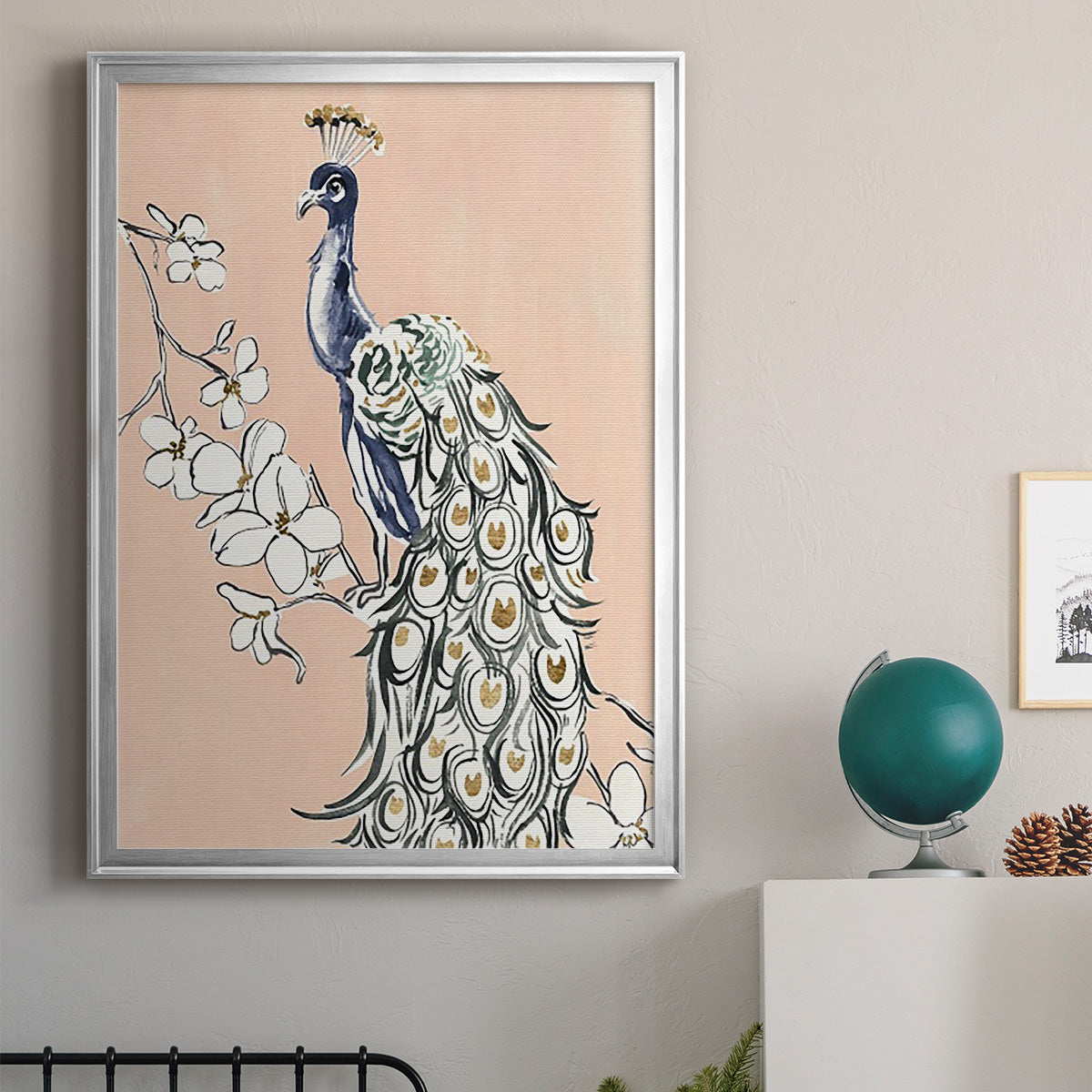 Peacock in Gold IV - Modern Framed Canvas Print