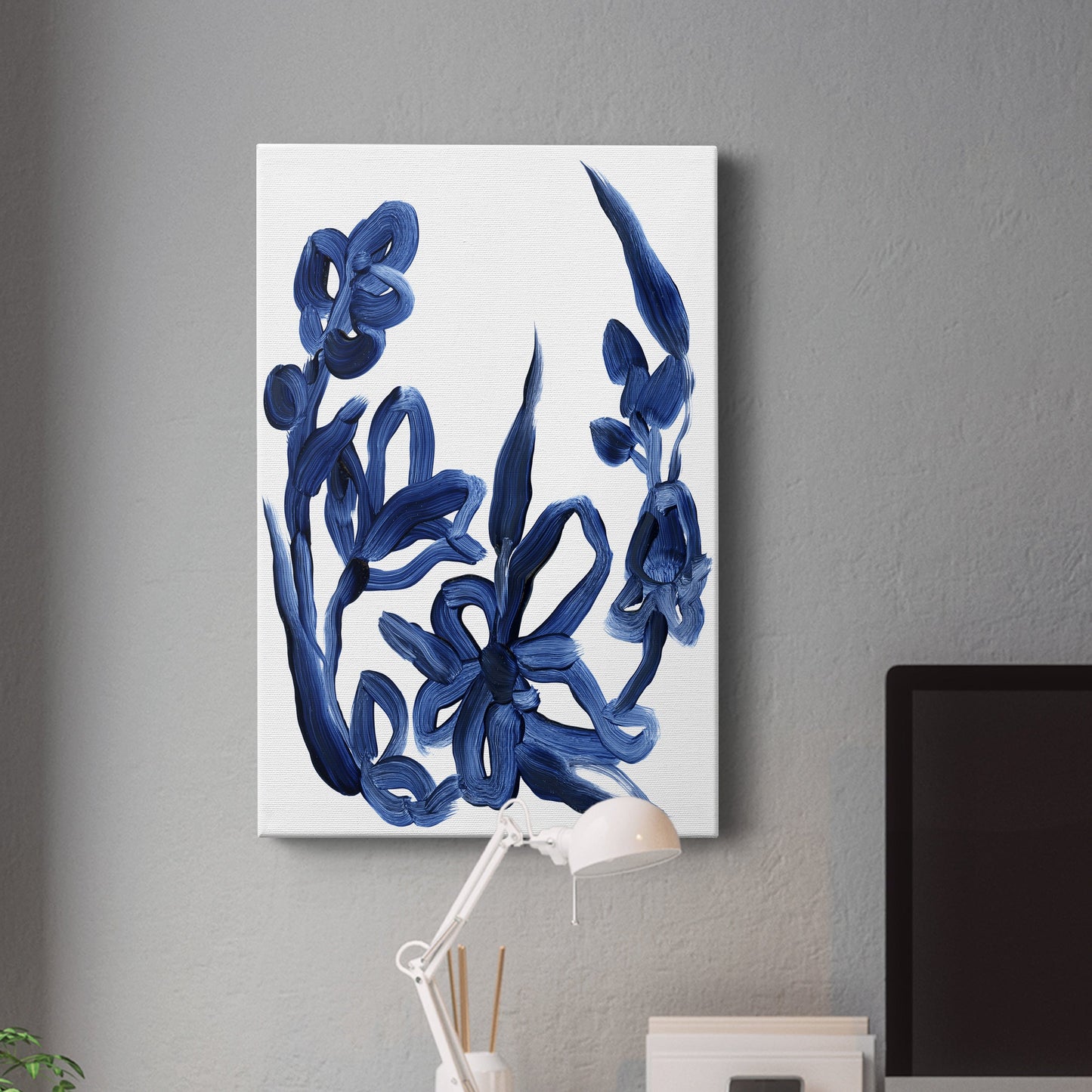 Indigo Brush Blooms II Premium Gallery Wrapped Canvas - Ready to Hang