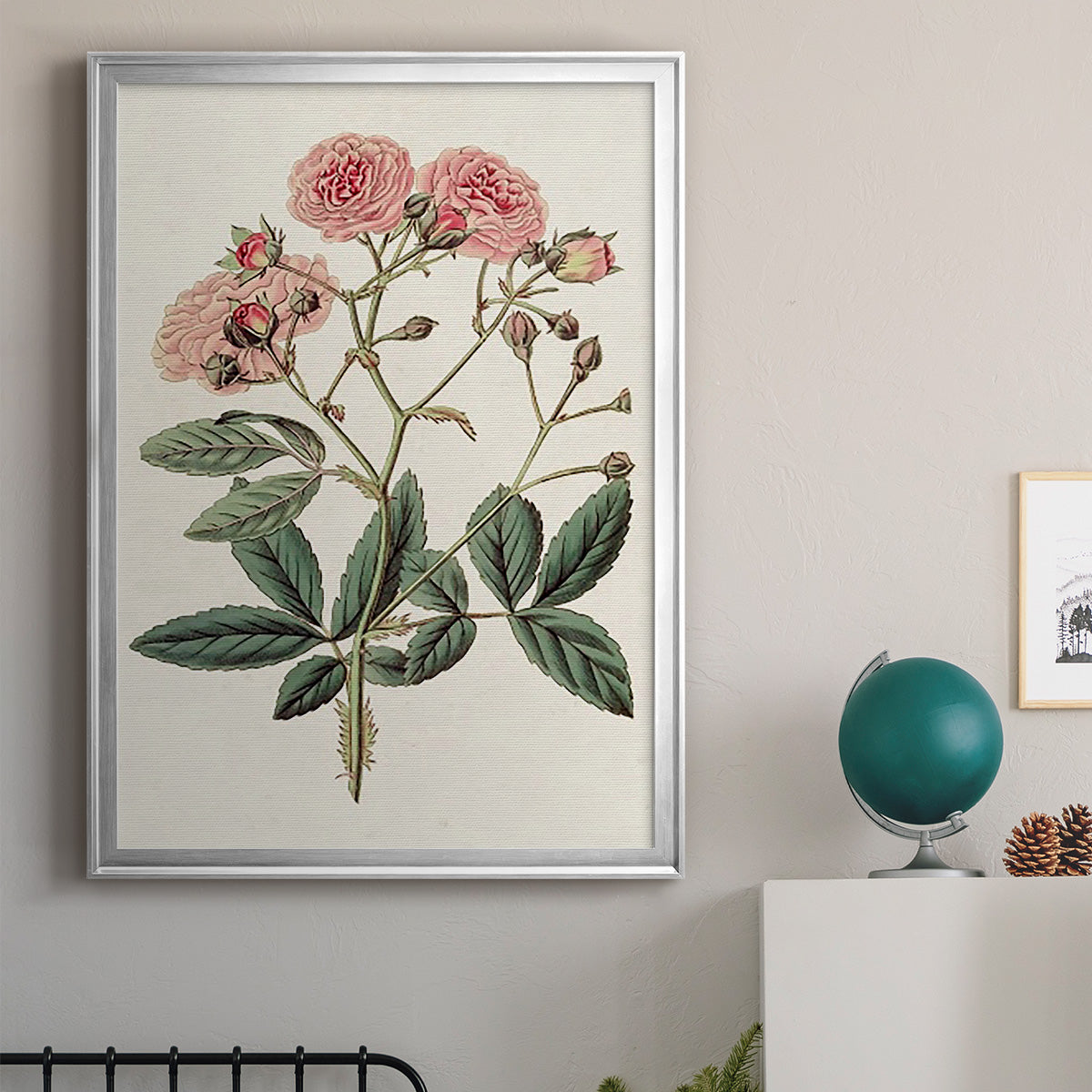 Pink Floral Mix V - Modern Framed Canvas Print