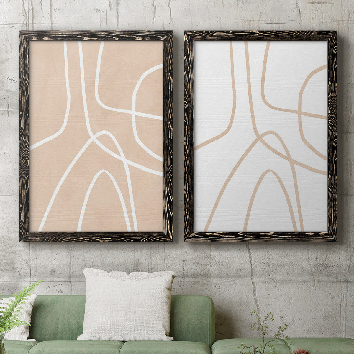 Clean Contour I - Barnwood Framed Canvas Set