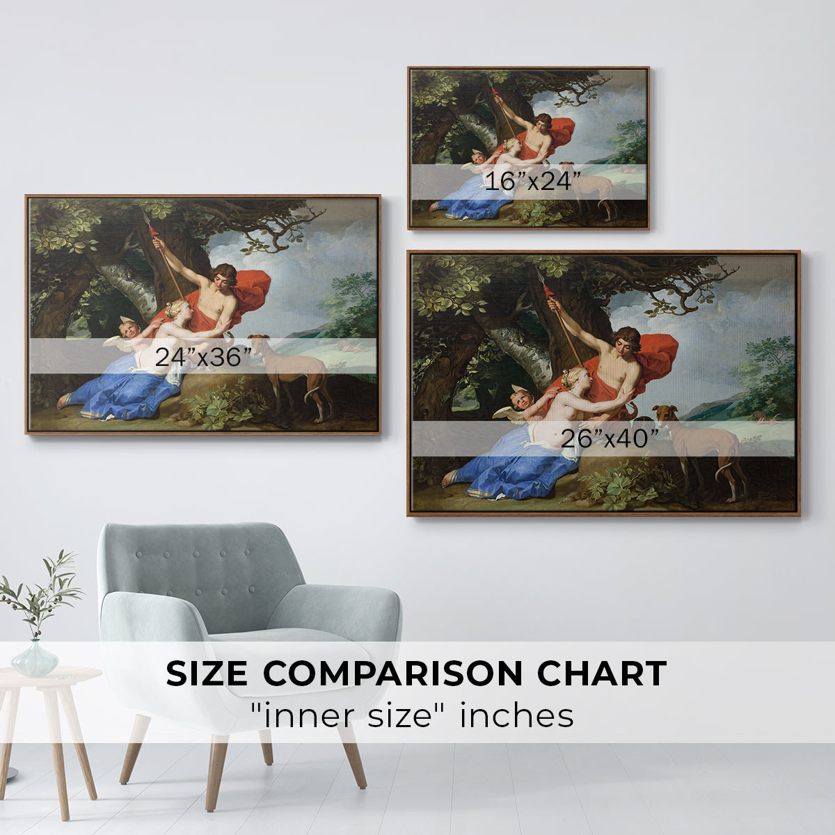 Venus and Adonis, 1632 - Floater Framed Canvas Print