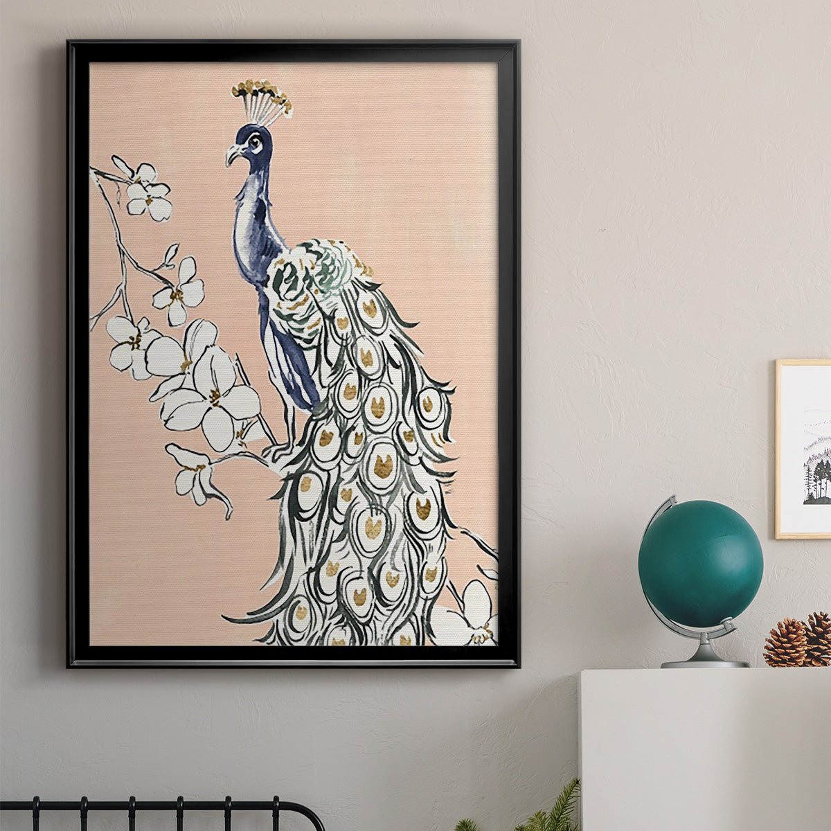 Peacock in Gold IV - Modern Framed Canvas Print