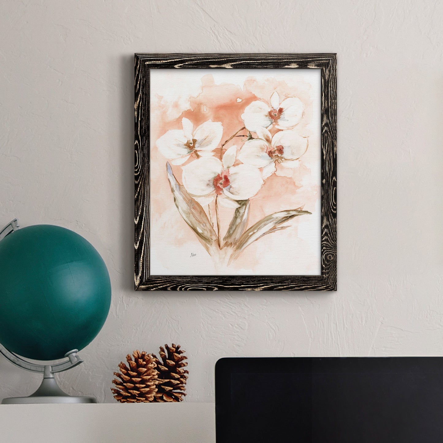 White and Coral Orchid I - Premium Canvas Framed in Barnwood - Ready to Hang