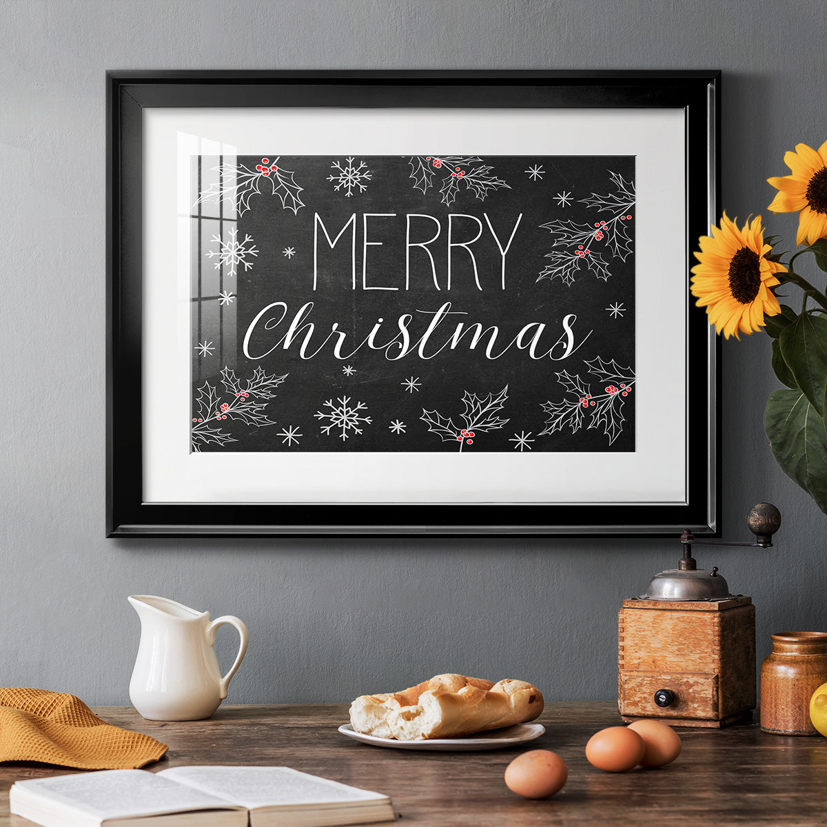 Merry Christmas Chalkboard Premium Framed Print - Ready to Hang