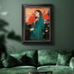Impressionist portrait of a young woman with an ibis by Edgar Degas in an ornate black frame with gilded inner detail displayed in a dark-toned interior setting.